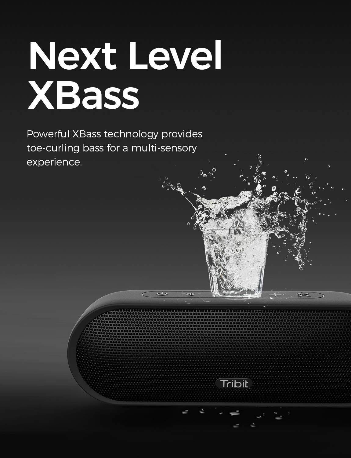 Tribit MaxSound Plus Bluetooth® Lautsprecher Outdoor, Aux, Wasserfest nach IPX7 Schwarz
