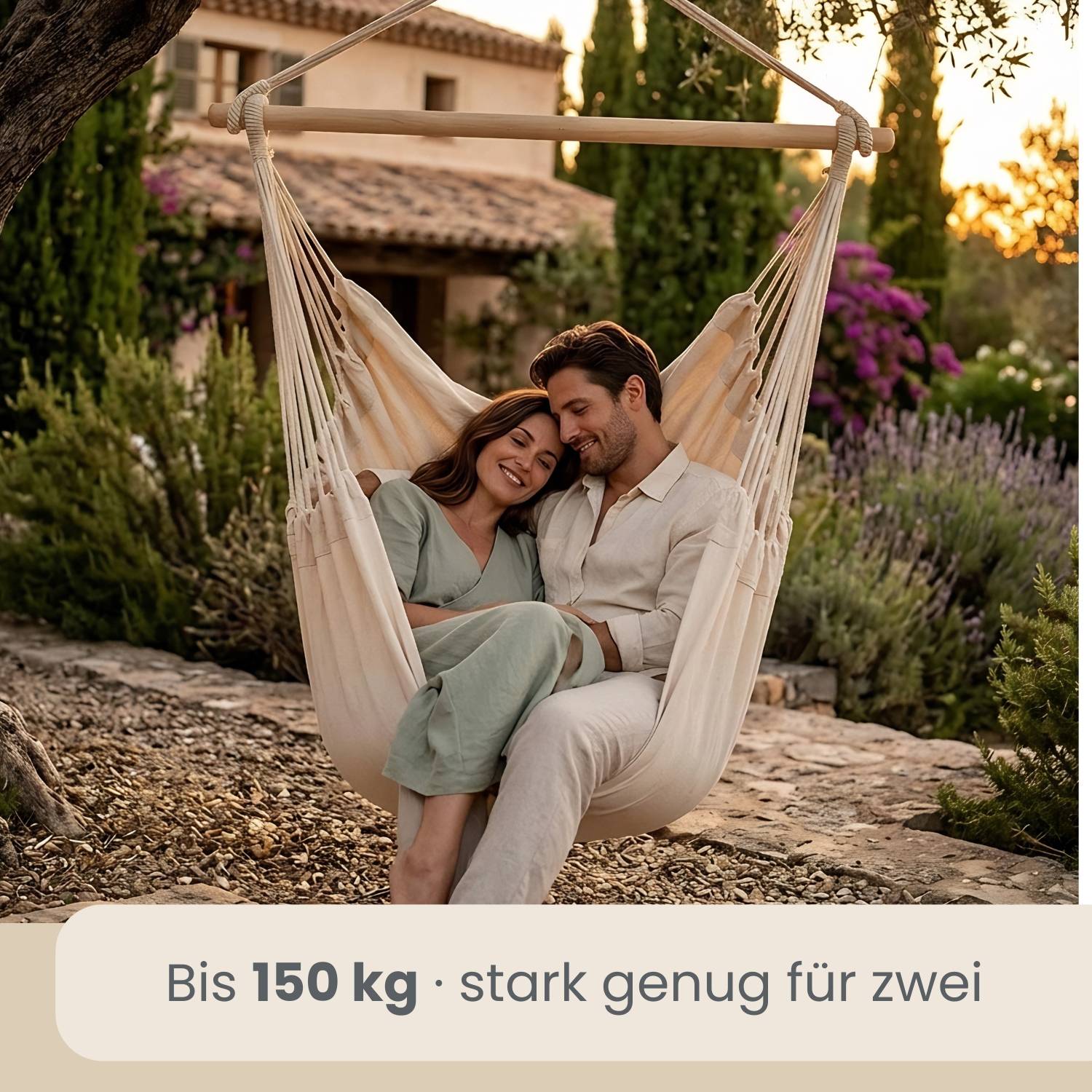 XXL Hängesessel 185x130cm bis 150kg - 2 Personen Schwebesessel Hängestuhl Garten