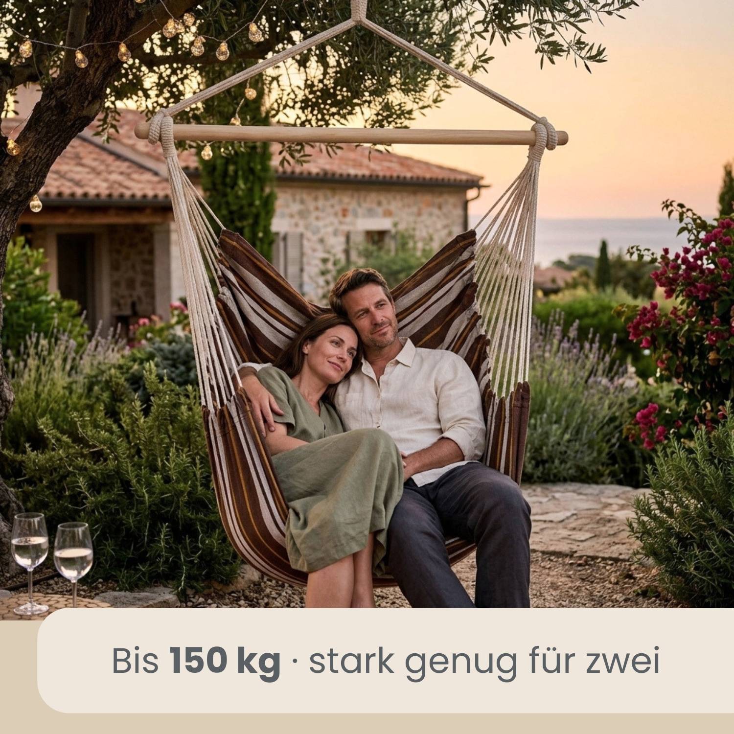 XXL Hängesessel 185x130cm bis 150kg - 2 Personen Schwebesessel Hängestuhl Garten