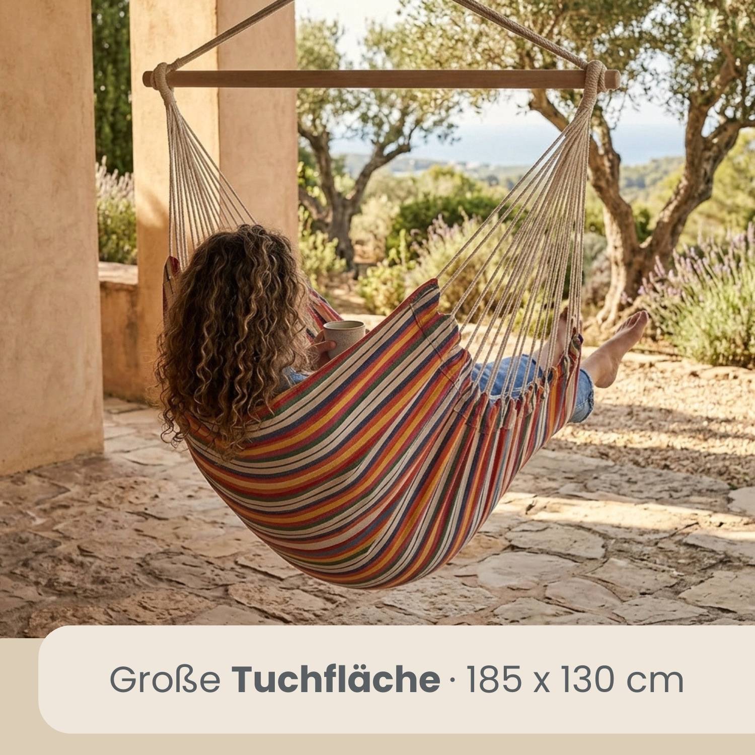 XXL Hängesessel 185x130cm bis 150kg - 2 Personen Schwebesessel Hängestuhl Garten