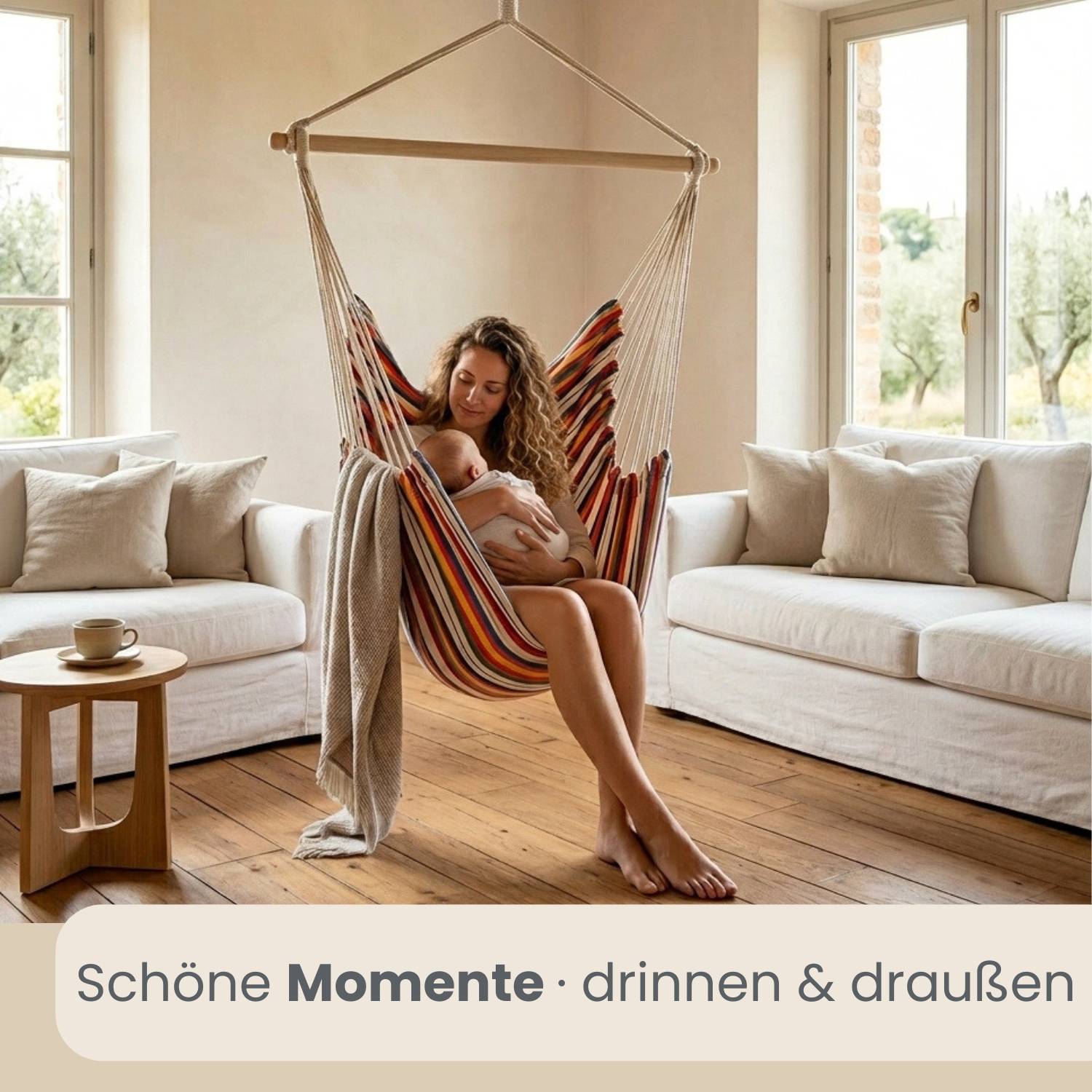 XXL Hängesessel 185x130cm bis 150kg - 2 Personen Schwebesessel Hängestuhl Garten
