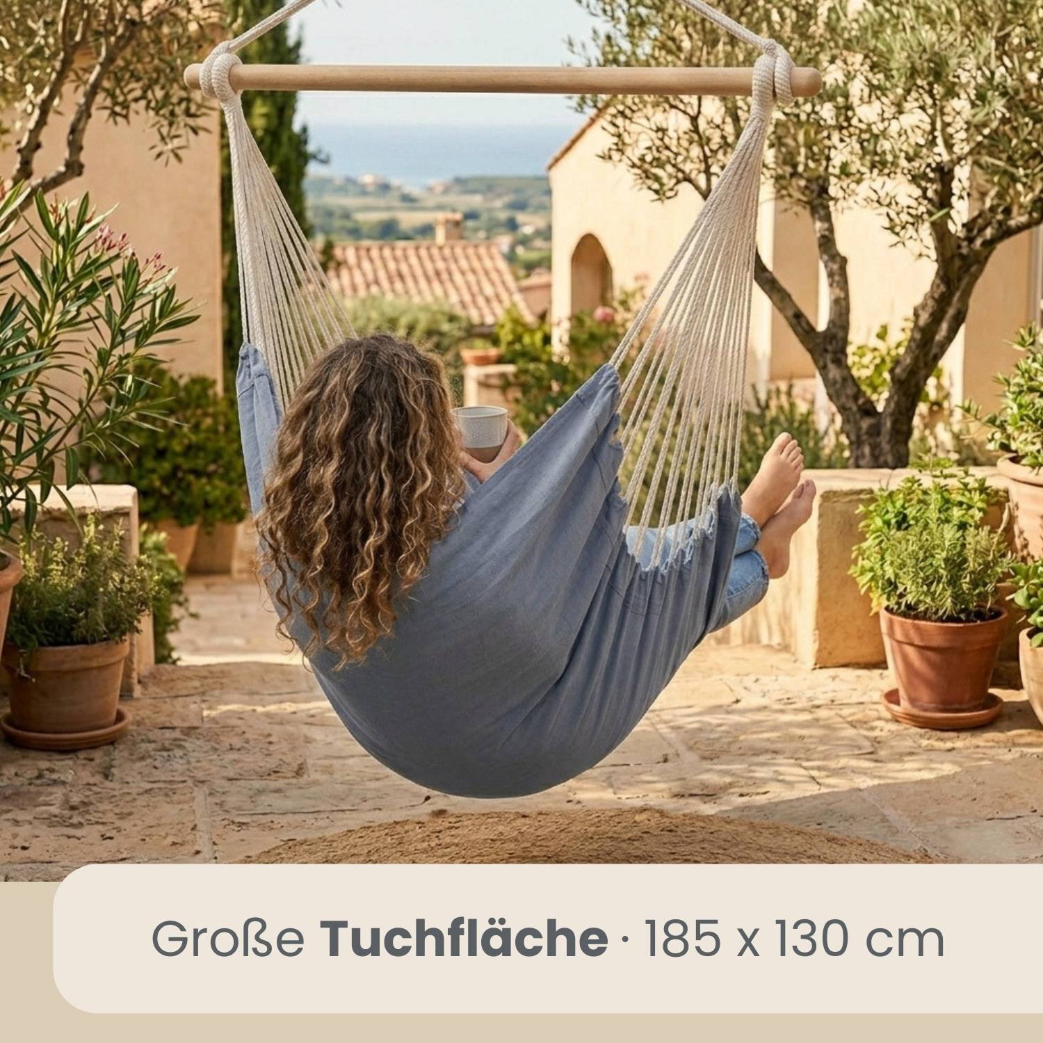 XXL Hängesessel 185x130cm bis 150kg - 2 Personen Schwebesessel Hängestuhl Garten