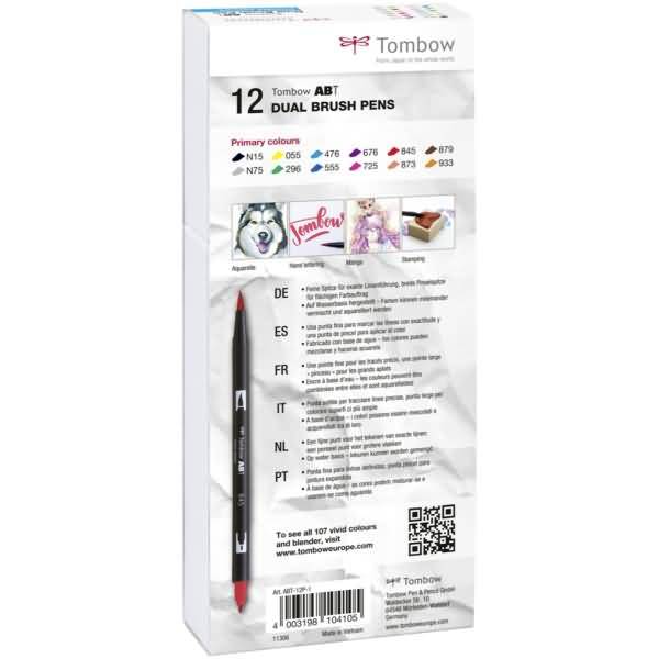 Dual-Fasermaler ABT mit Rundspitze/Pinselspitze Wasserbasis Primärfarben VE=12 Stück