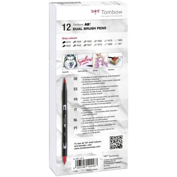 Dual-Fasermaler ABT mit Rundspitze/Pinselspitze Wasserbasis Grautöne VE=12 Stück