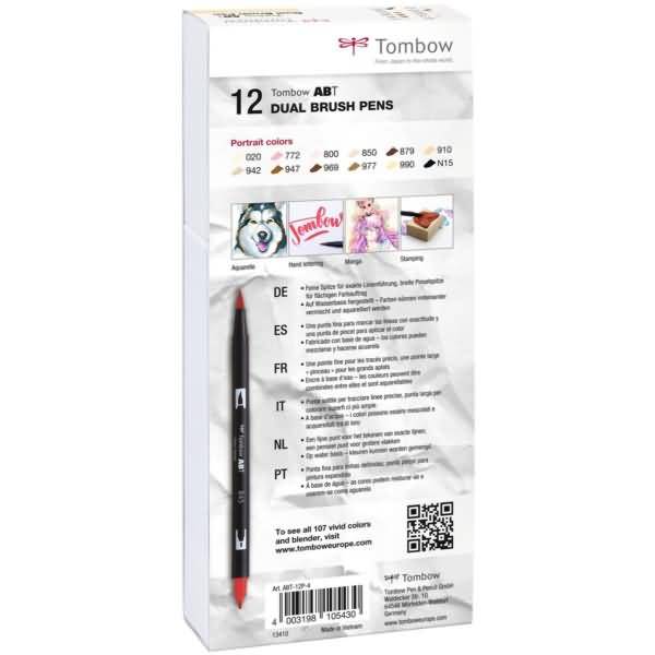 Dual-Fasermaler ABT mit Rundspitze/Pinselspitze Wasserbasis Portrait Farben VE=12 Stück