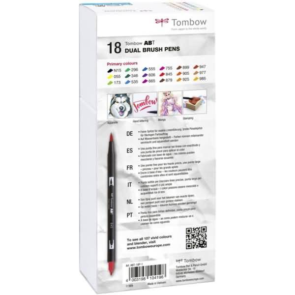 Dual-Fasermaler ABT mit Rundspitze/Pinselspitze Wasserbasis Primärfarben VE=18 Stück