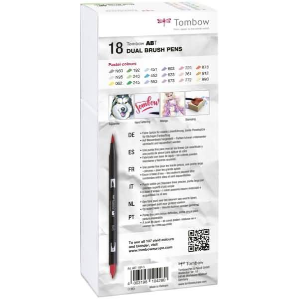 Dual-Fasermaler ABT mit Rundspitze/Pinselspitze Wasserbasis Pastellfarben VE=18 Stück