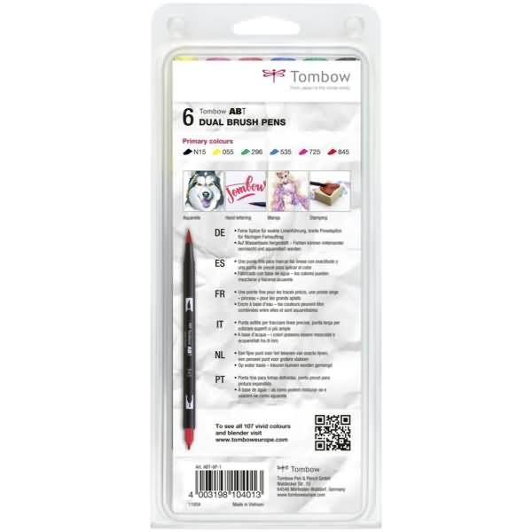 Dual-Fasermaler ABT mit Rundspitze/Pinselspitze Wasserbasis Primärfarben VE=6 Stück