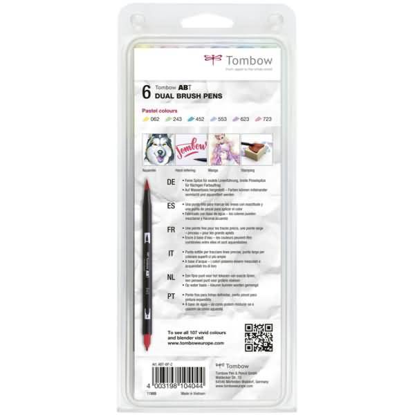 Dual-Fasermaler ABT mit Rundspitze/Pinselspitze Wasserbasis Pastellfarben VE=6 Stück