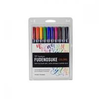 Tombow WS-BH-10P, Fein / Mittel, 10 Farben, Schwarz, Blau, Grün, Grau, Orange, Pink, Gelb, Rundspitze & Bürstenspitze, M