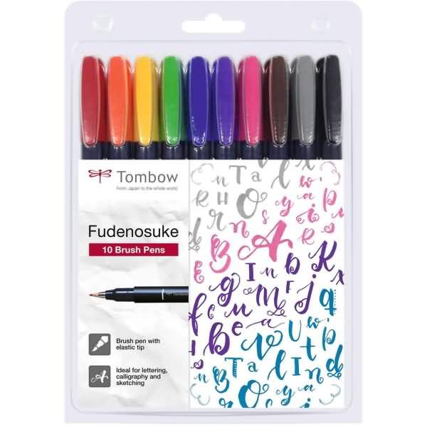 Fasermaler Brush Pen Fudenosuke weiche flexible Pinselspitze VE=10 Farben