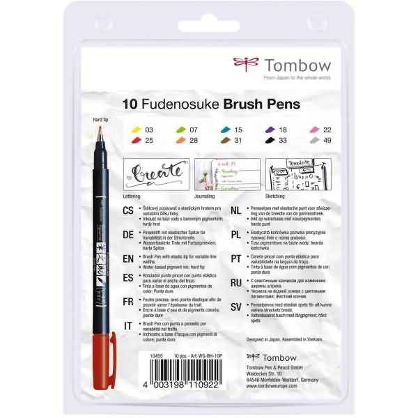 Fasermaler Brush Pen Fudenosuke weiche flexible Pinselspitze VE=10 Farben