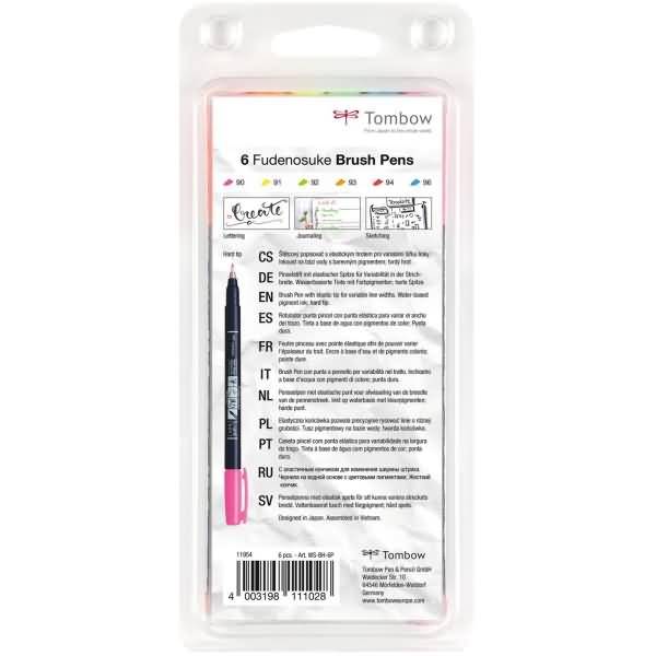 Fasermaler Brush Pen Fudenosuke weiche flexible Pinselspitze VE=6 Stück neonfarben