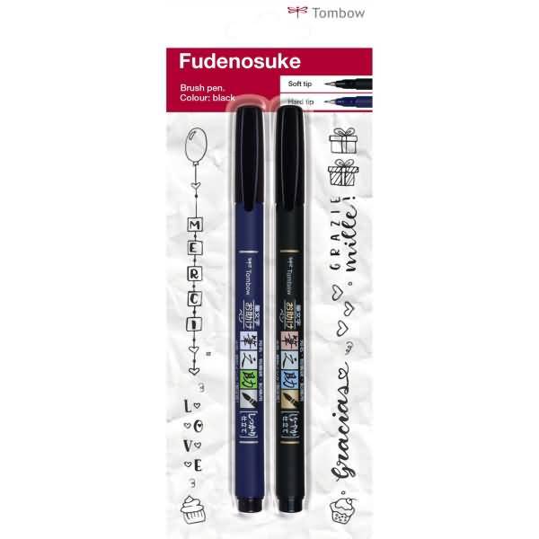 Fasermaler Brush Pen Fudenosuke Härtegrade 1 + 2 schwarz VE=2 Stück