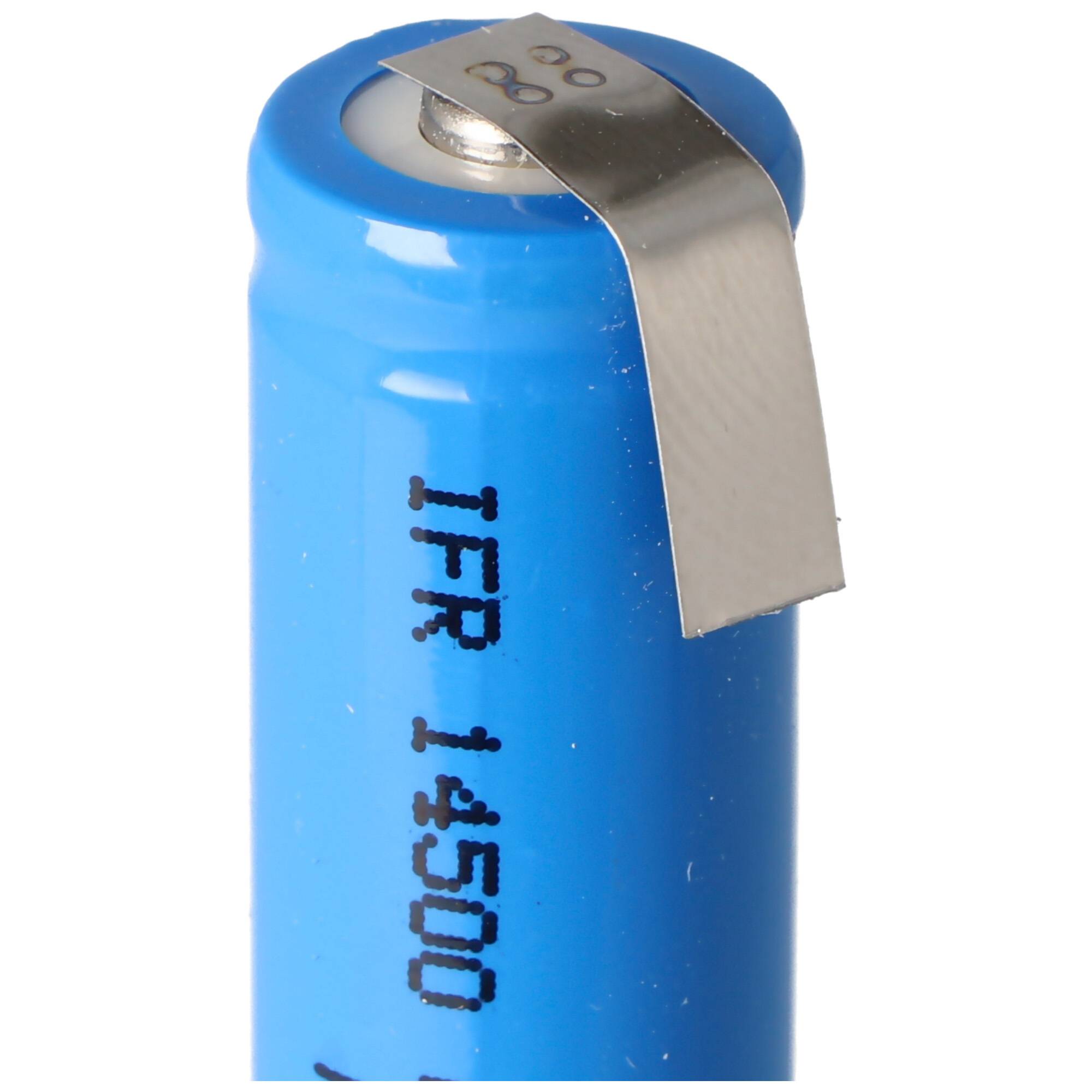 3,2 Volt Solar Akku Lithium IFR 14500 AA 600mAh LiFePo4 Akku mit Kopf ungeschützt 14,2 x 50,6mm, mit Lötfahnen in U-Form