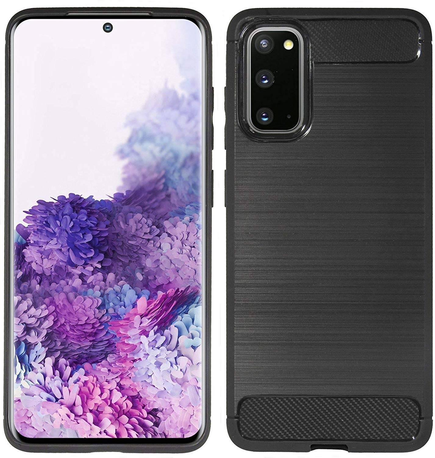 cofi1453® Silikon Hülle Bumper Carbon SAMSUNG GALAXY S20 (G980F) Case TPU Soft Handyhülle Cover Schutzhülle Schwarz