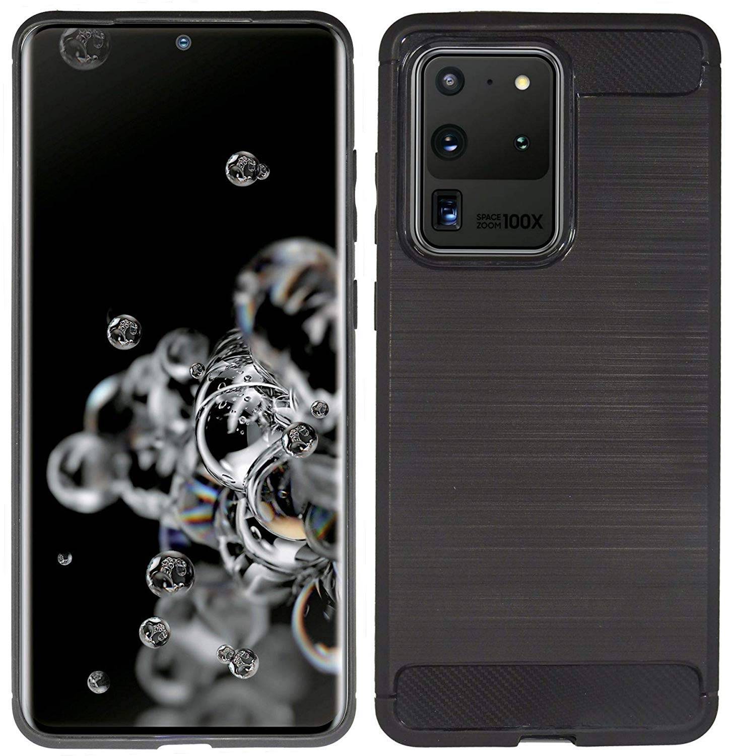 cofi1453® Silikonhülle Bumper Carbon SAMSUNG GALAXY S20 ULTRA (G988B) Case TPU Soft Handyhülle Cover Schutzhülle Schwarz