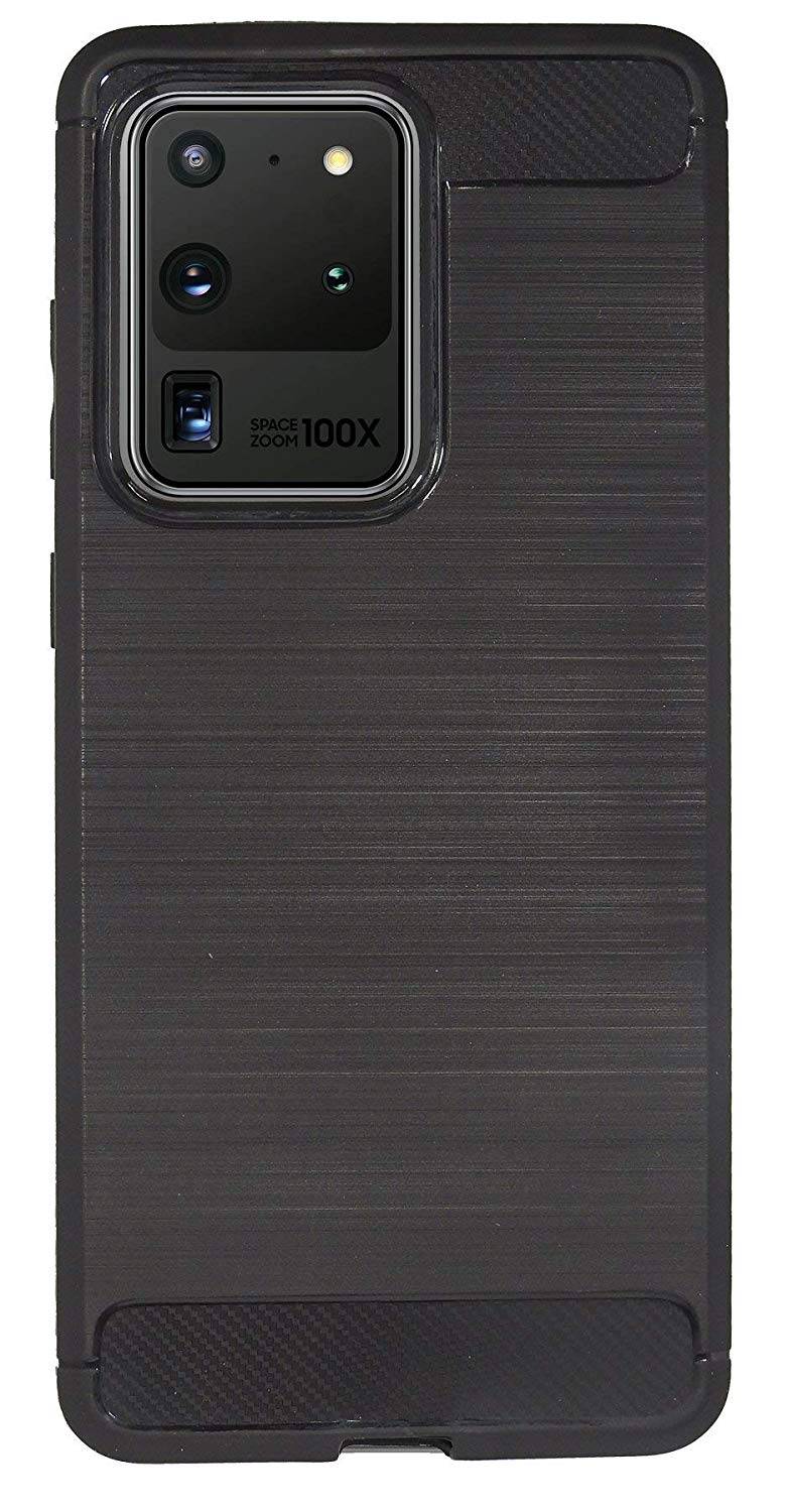 cofi1453® Silikonhülle Bumper Carbon SAMSUNG GALAXY S20 ULTRA (G988B) Case TPU Soft Handyhülle Cover Schutzhülle Schwarz