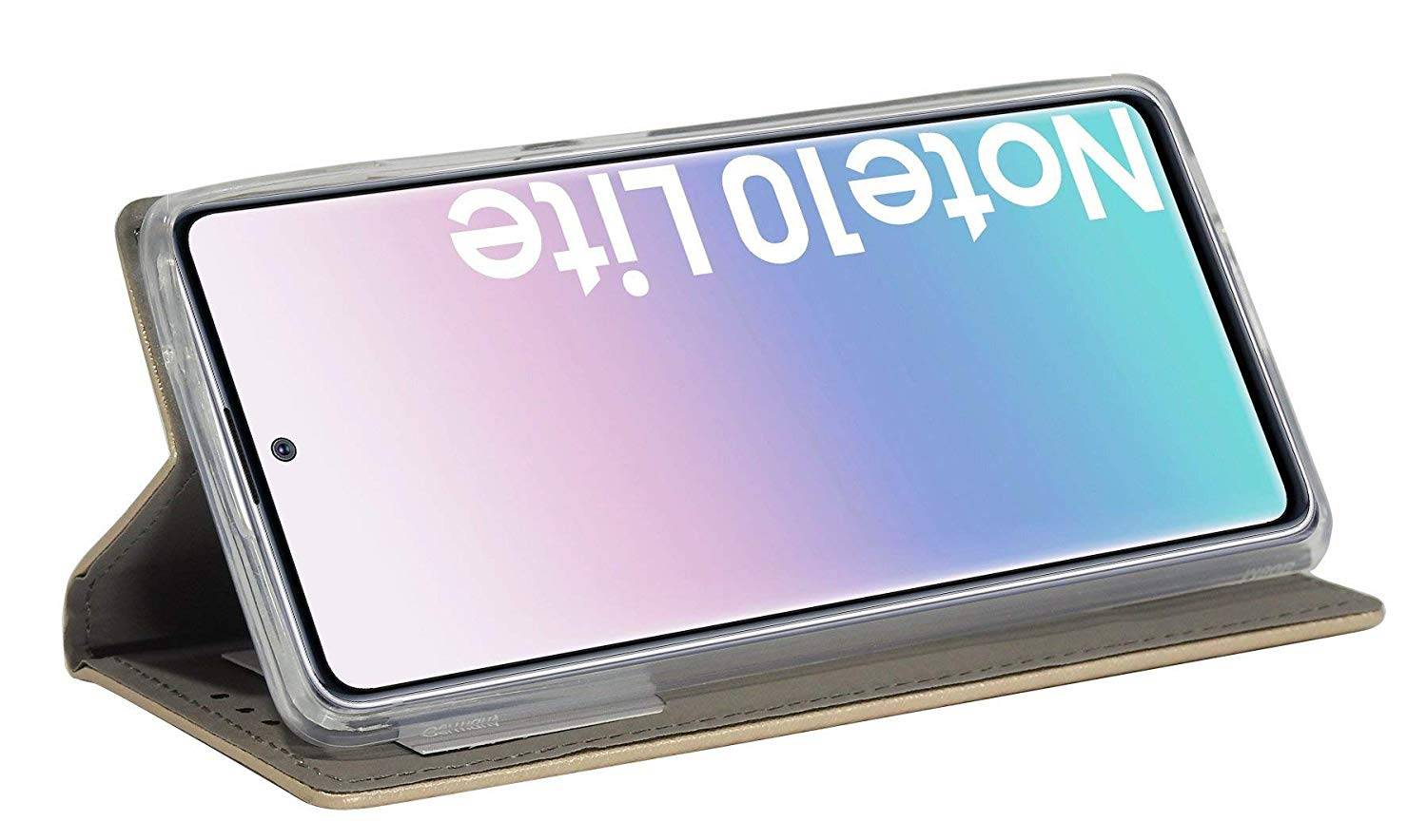 cofi1453 Buch Tasche "Smart" SAMSUNG GALAXY NOTE 10 LITE ( N770F ) Handyhülle Schutzhülle Standfunktion Kartenfach Gold