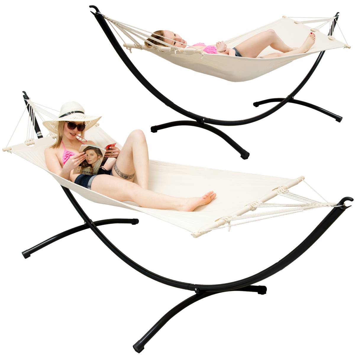 Outdoor Hängematte mit Gestell - 300cm Hängemattengestell 190x80 Stabhängematte