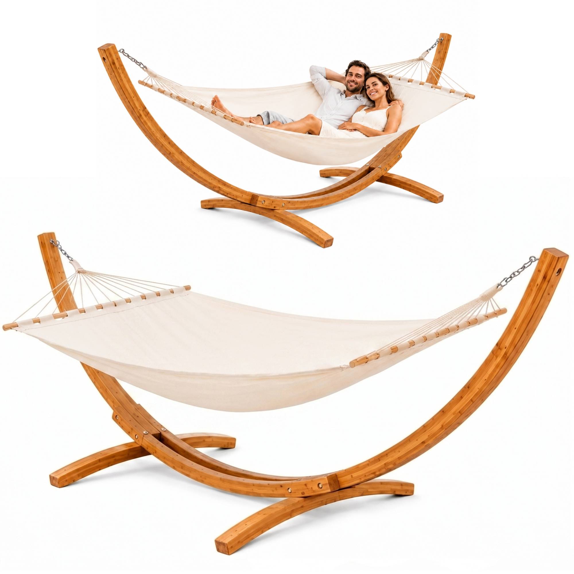 XXL Hängematte mit Holzgestell 325 cm - Outdoor Set für 2 Personen bis 150 kg