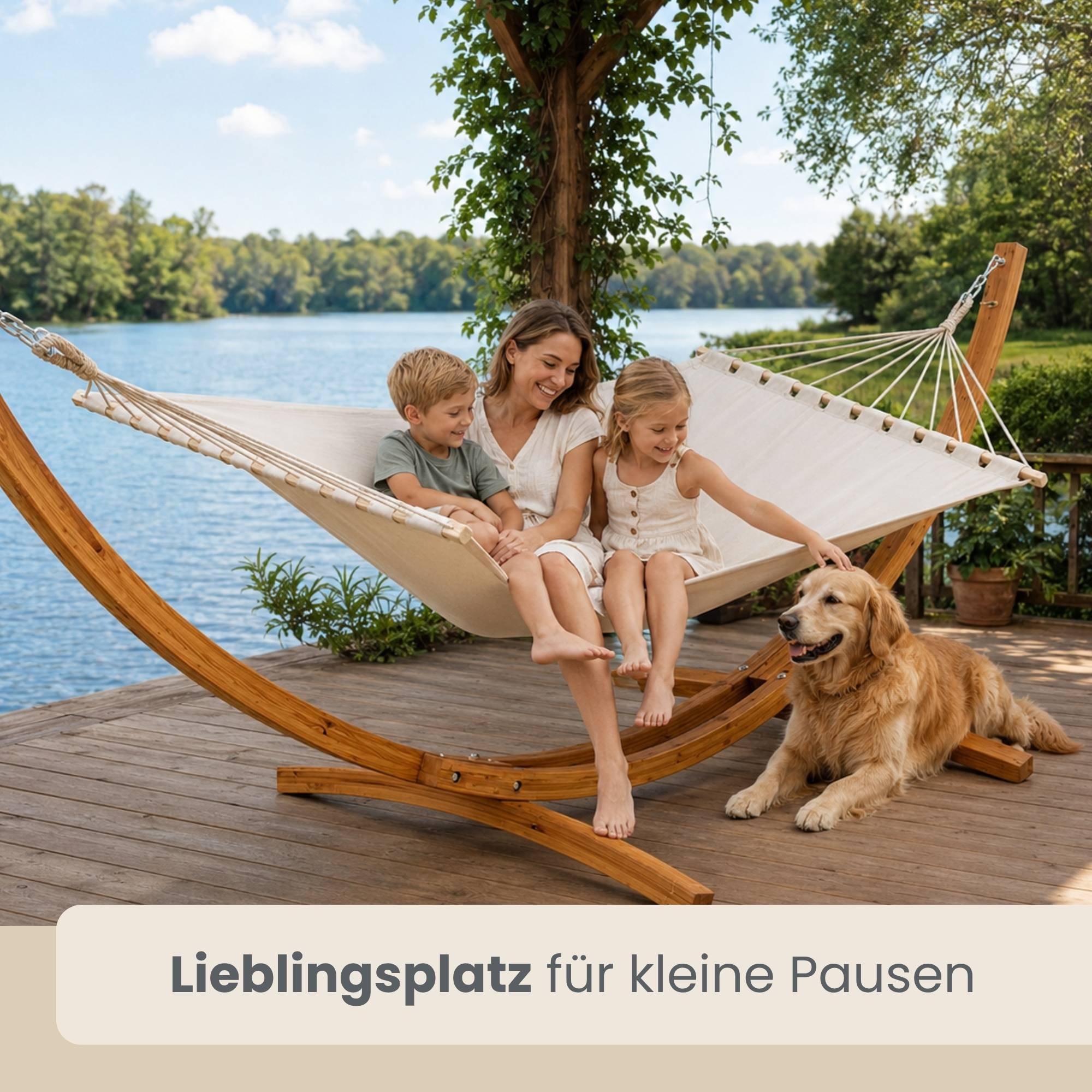 XXL Hängematte mit Holzgestell 325 cm - Outdoor Set für 2 Personen bis 150 kg