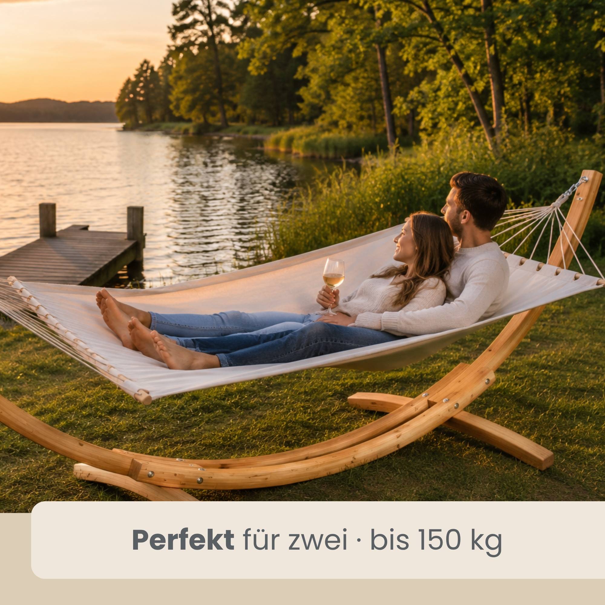 XXL Hängematte mit Holzgestell 325 cm - Outdoor Set für 2 Personen bis 150 kg