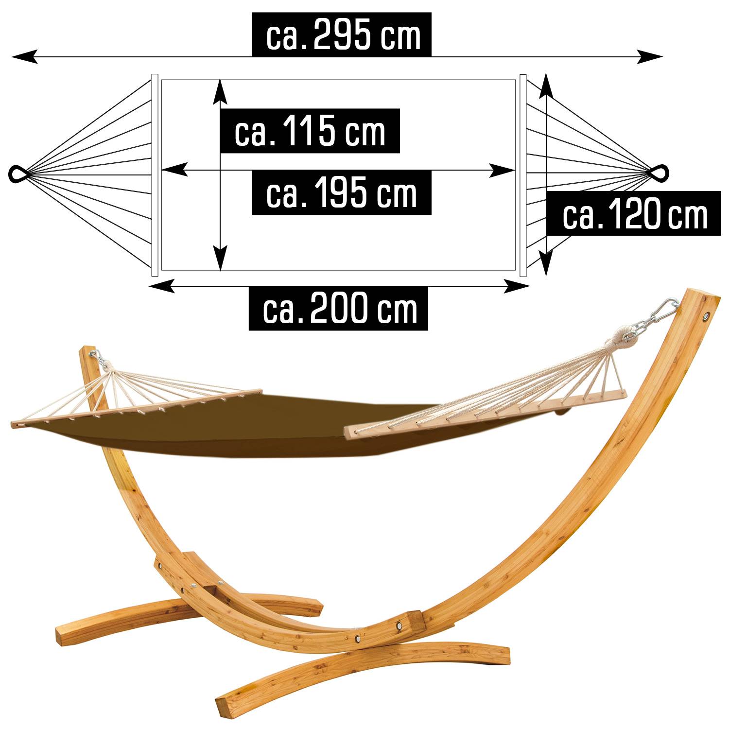 Hängematte mit Gestell 310 x 120 cm Braun Hartholz Holz Hängemattengestell geölt