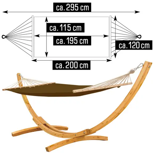 Hängematte mit Gestell 310 x 120 cm Braun Hartholz Holz Hängemattengestell geölt Hängematte mit Gestell 310 x 120 cm Braun Hartholz Holz Hängemattengestell geölt