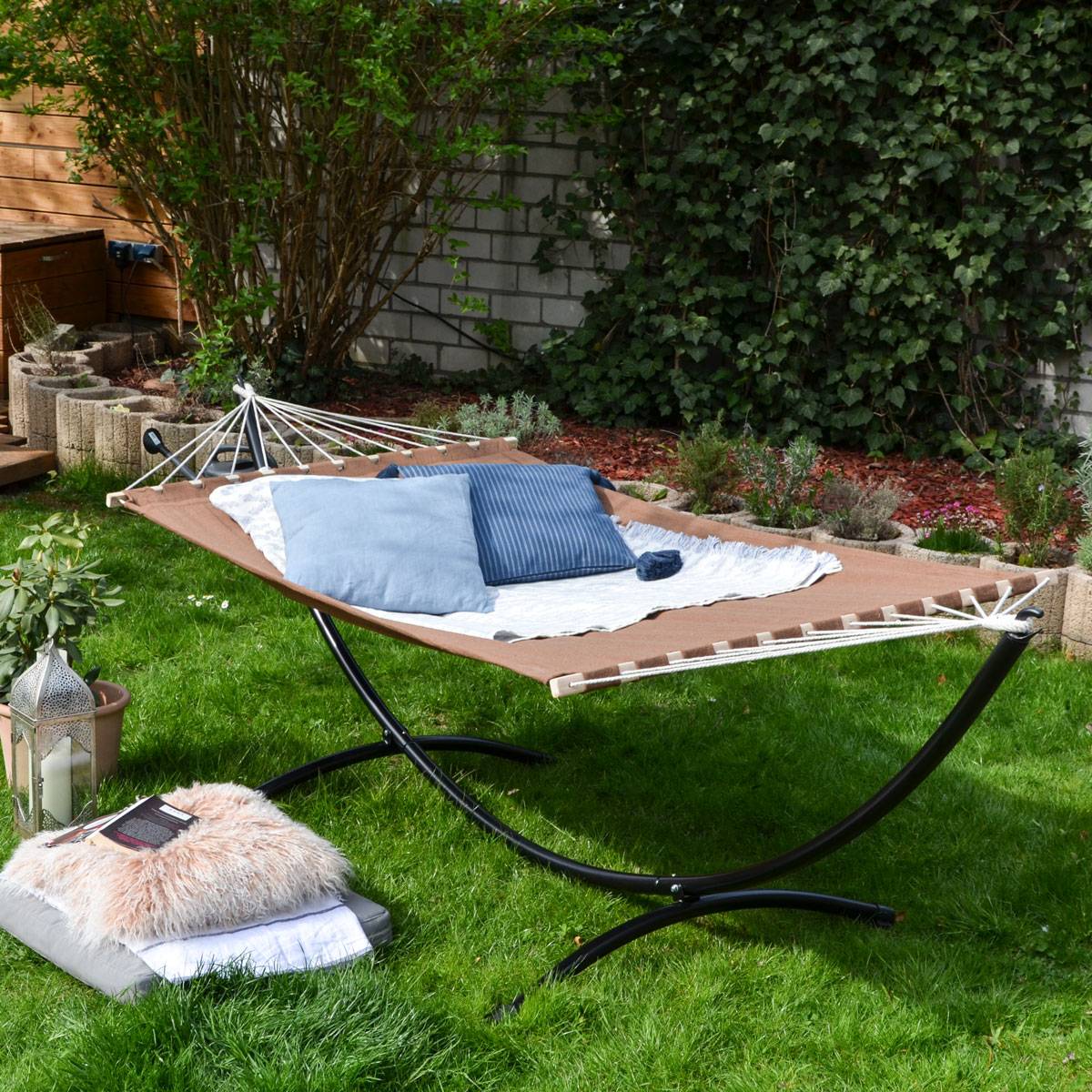 XXL Hängematte braun 2 Pers. 285x120cm 150 KG Matte Hängematten Gartenhängematte