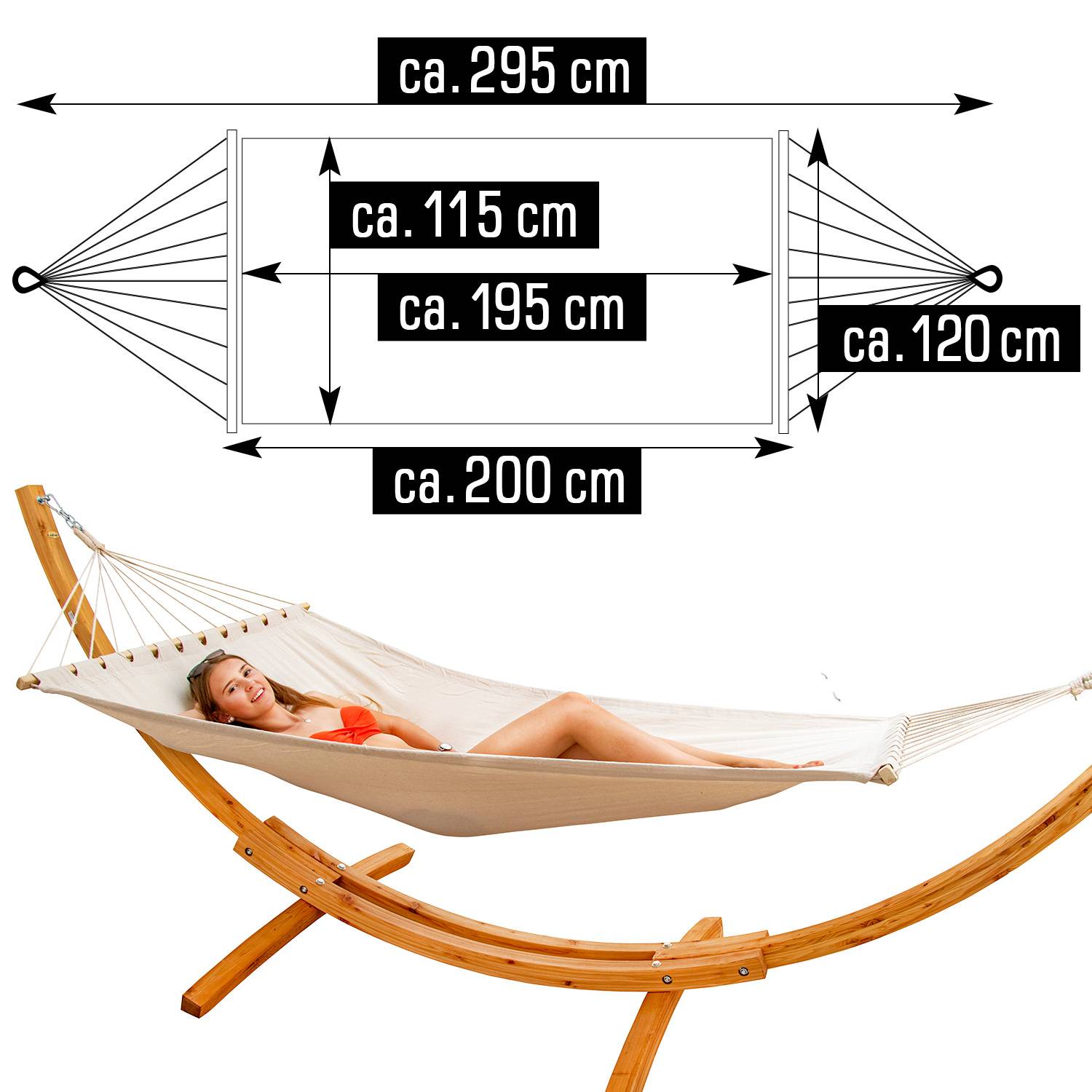 Hängematte 2 Pers. XXL 285x120cm 150 KG Matte Hängematten Gartenhängematte Beige