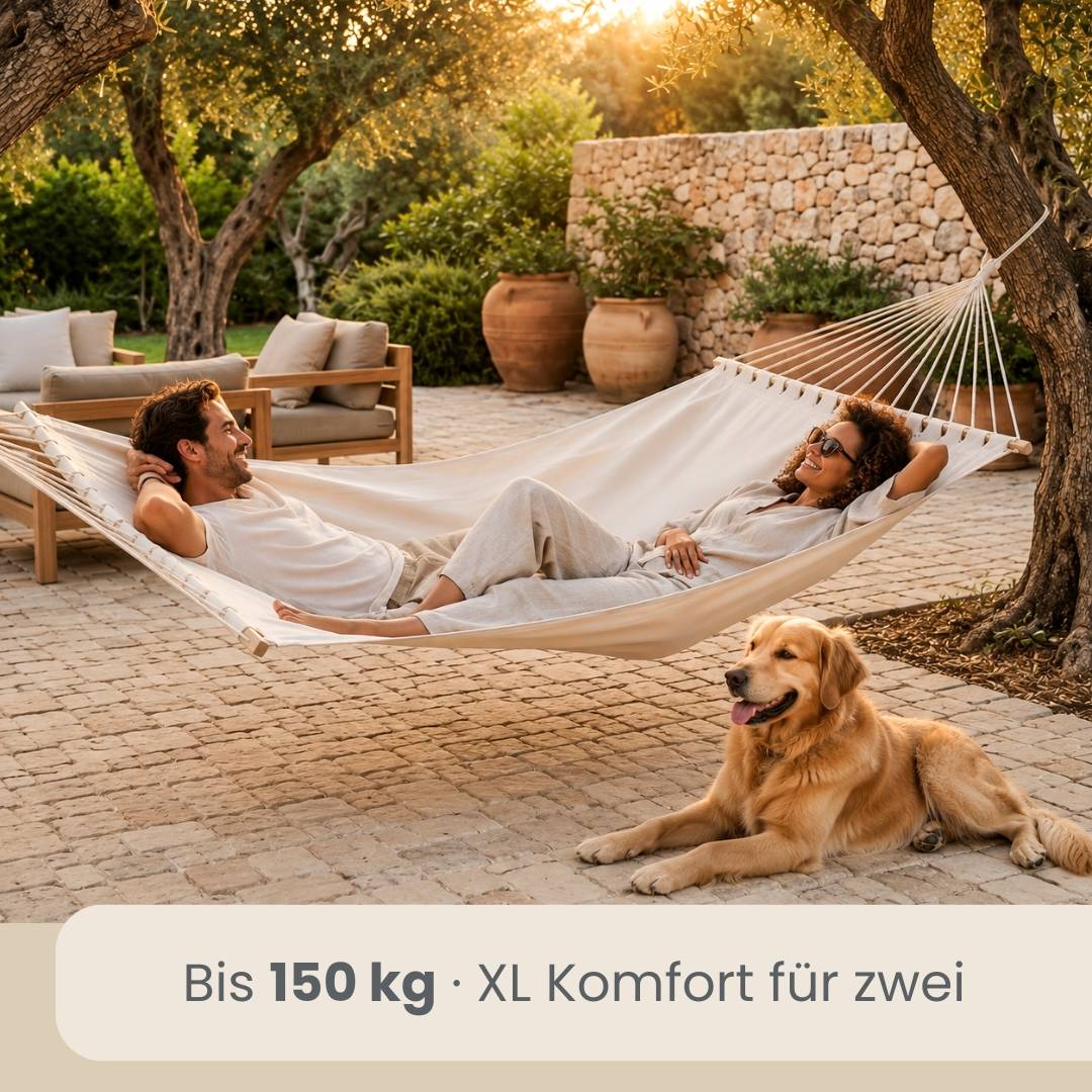 Stabhängematte 200x120 cm - Doppelhängematte 150kg Baumwolle Spreizstab Personen