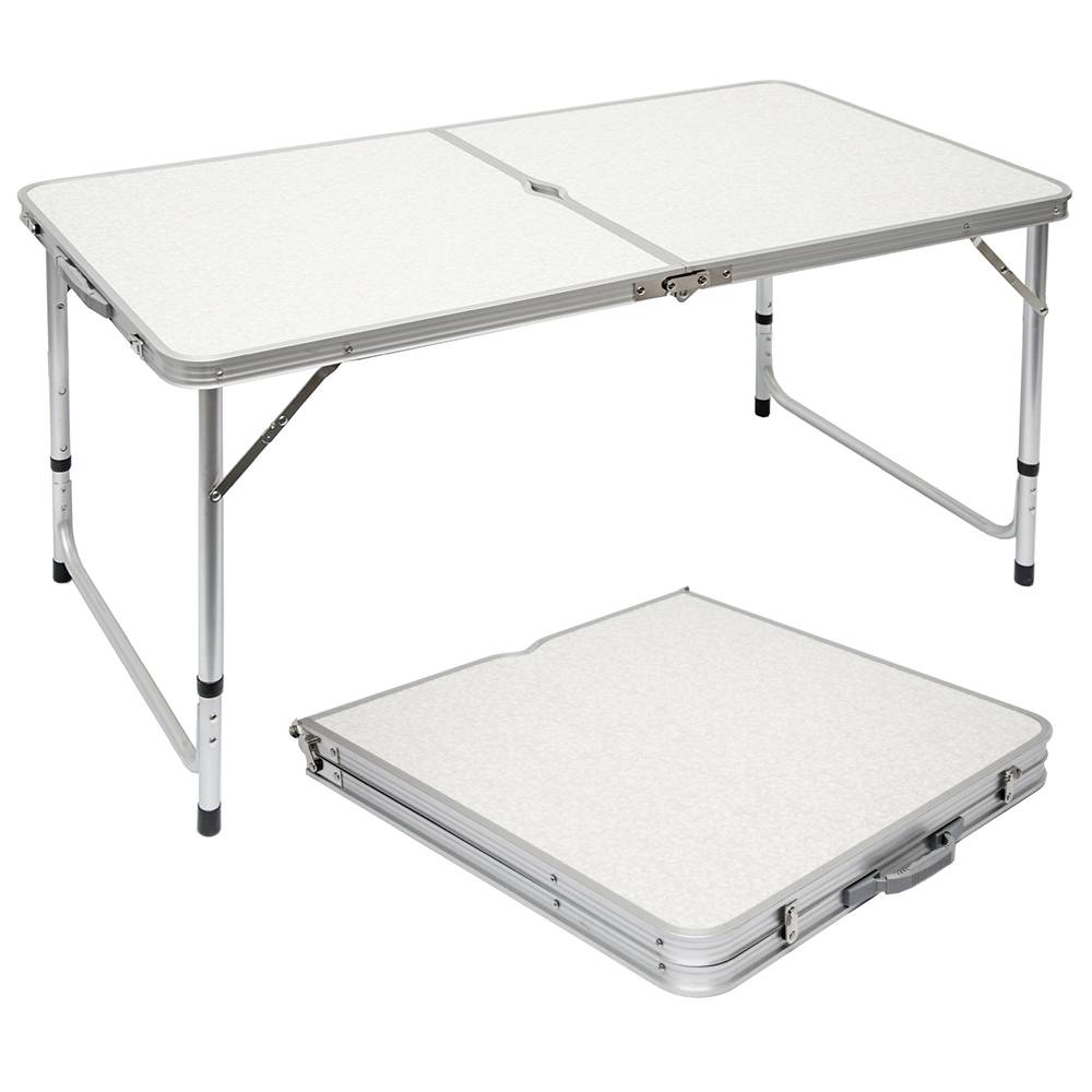 Klappbarer höhenverstellbarer Campingtisch 120x60x70cm inkl. 4 Falthocker Campingtischset Kofferformat