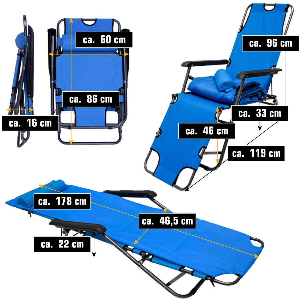 178x60 Garten Liegestuhl Klappbar - Outdoor Relaxliege Gartenstuhl Campingliege