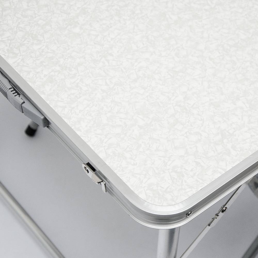 Klappbarer stabiler Campingtisch 120x60x70cm höhenverstellbar tragbar Kofferformat Aluminium Hellgrau