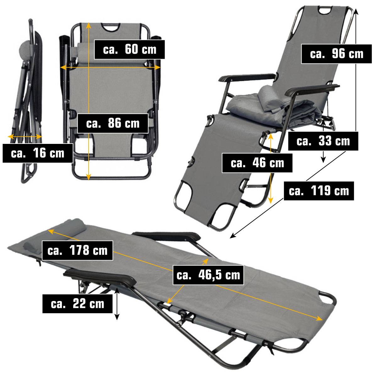 2er Set Garten Liegestuhl Klappbar - 178x60 Relaxliege Gartenstuhl Campingliege