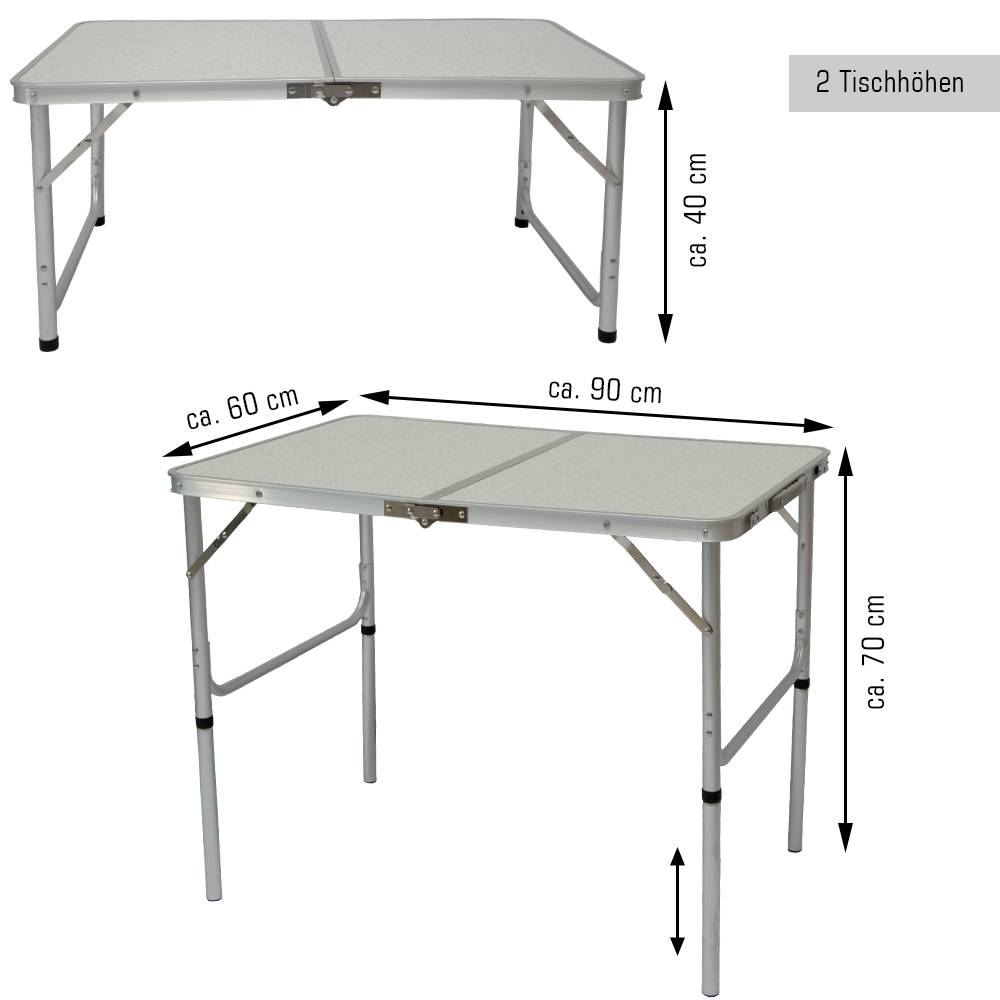 Campingtisch ca.90x60cm + 2 Aluminiuim Hocker Klapptisch Koffertisch Falttisch