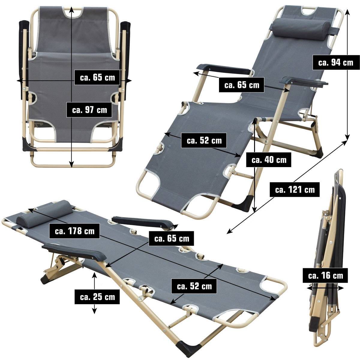 2er Set Garten Liegestuhl Klappbar - 178x65 Relaxliege Gartenstuhl Campingliege