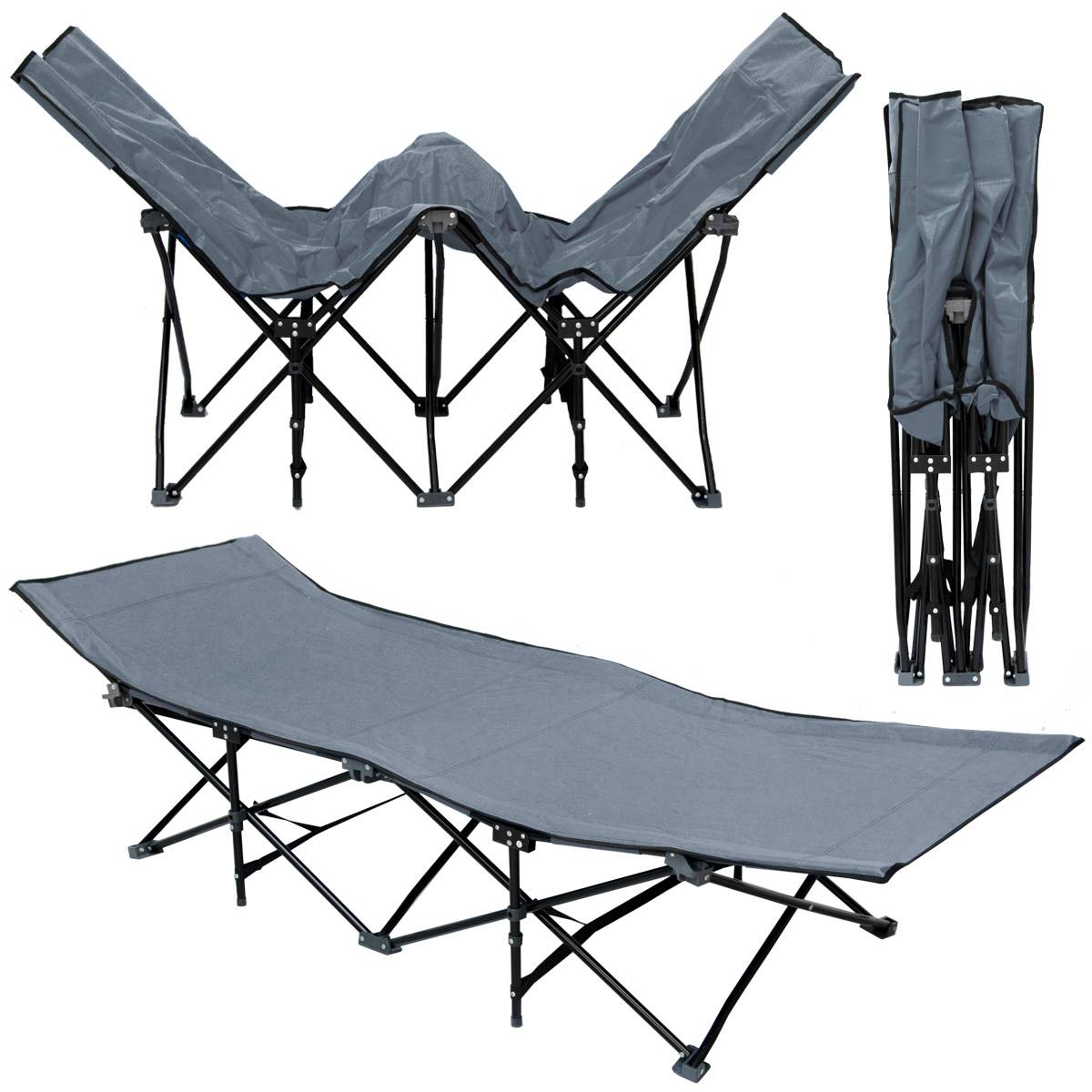 AMANKA Faltlbett Faltliege Feldbett Grau | Camping-Metall-Klappiege ca. 190x70cm | 10-Bein Liege Klappbett | Stahlgestell