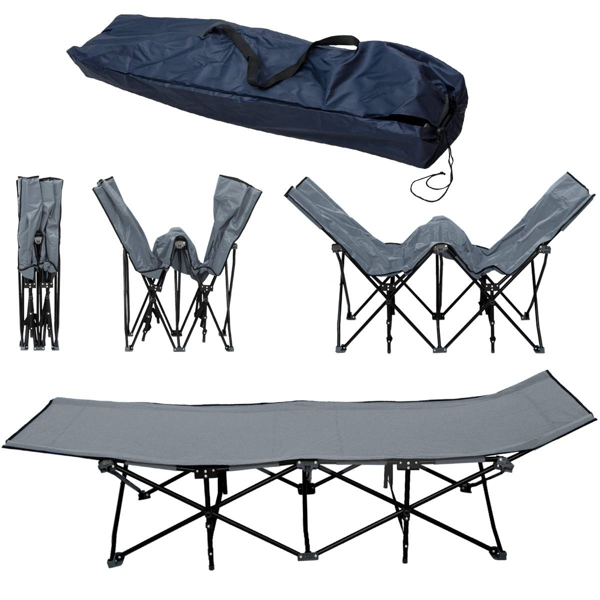 AMANKA Faltlbett Faltliege Feldbett Grau | Camping-Metall-Klappiege ca. 190x70cm | 10-Bein Liege Klappbett | Stahlgestell