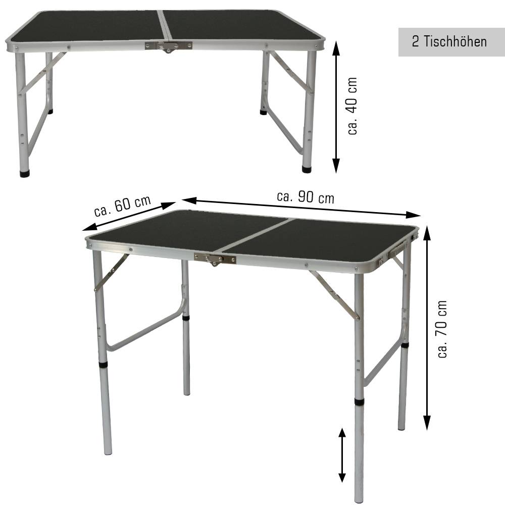 Alu Campingtisch ca. 90x60x70cm höhenverstellbar Reisetisch inkl. 2 Falt-Hocker