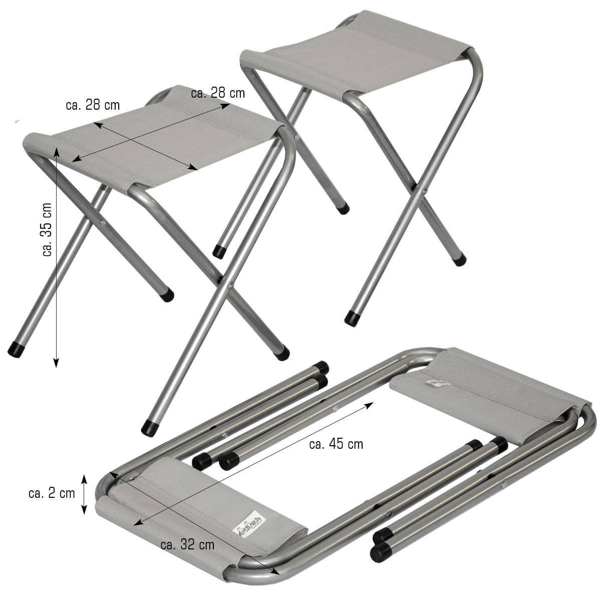 Alu Campingtisch ca. 90x60x70cm höhenverstellbar Reisetisch inkl. 2 Falt-Hocker