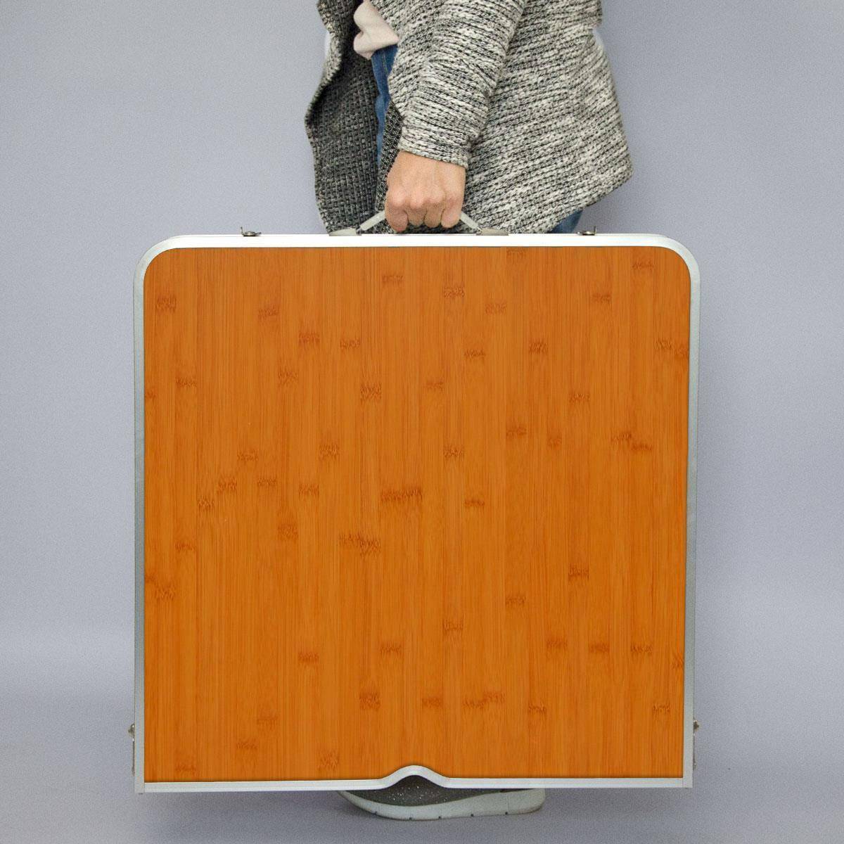 Klappbarer höhenverstellbarer Campingtisch 120x60x70cm mit 4 Falthocker Campingtischset Kofferformat