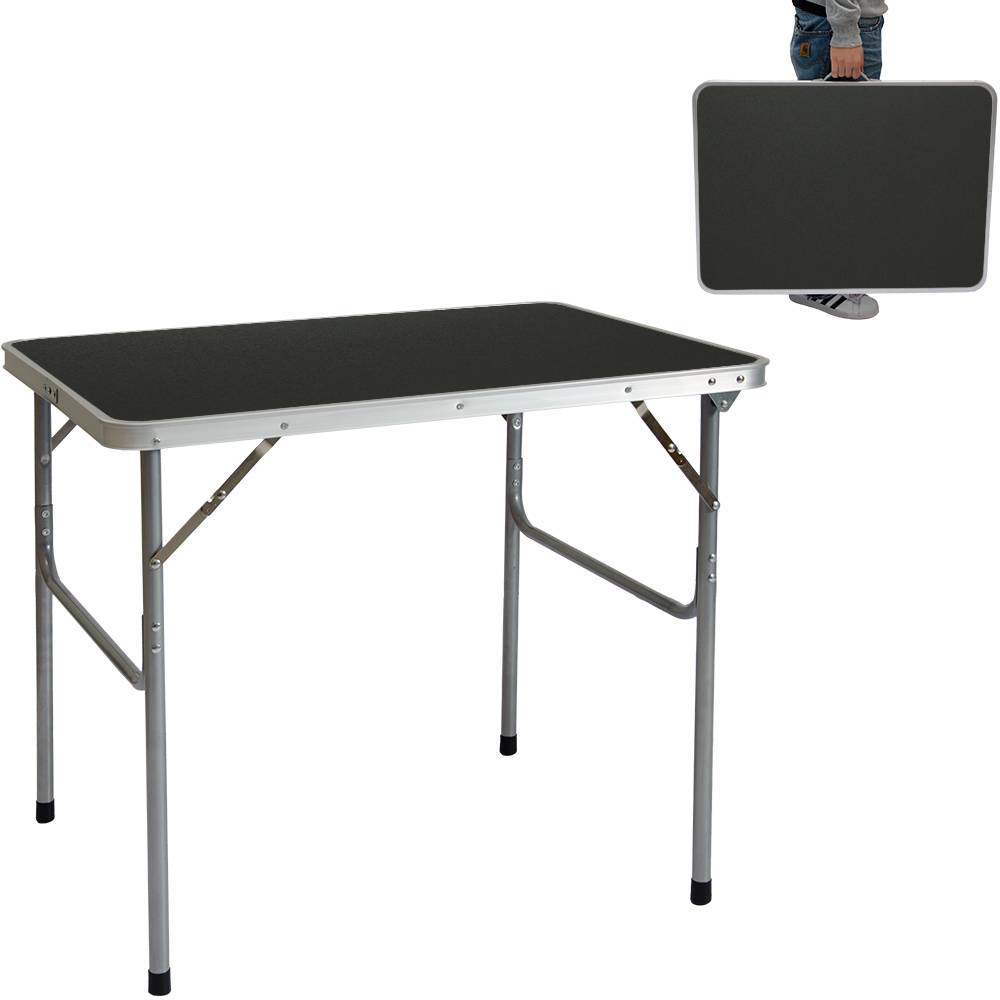 Campingtisch Aluminium Klapptisch 60x80x67cm Stahlrahmen MDF-Tischplatte Dunkelgrau praktisches Kofferformat