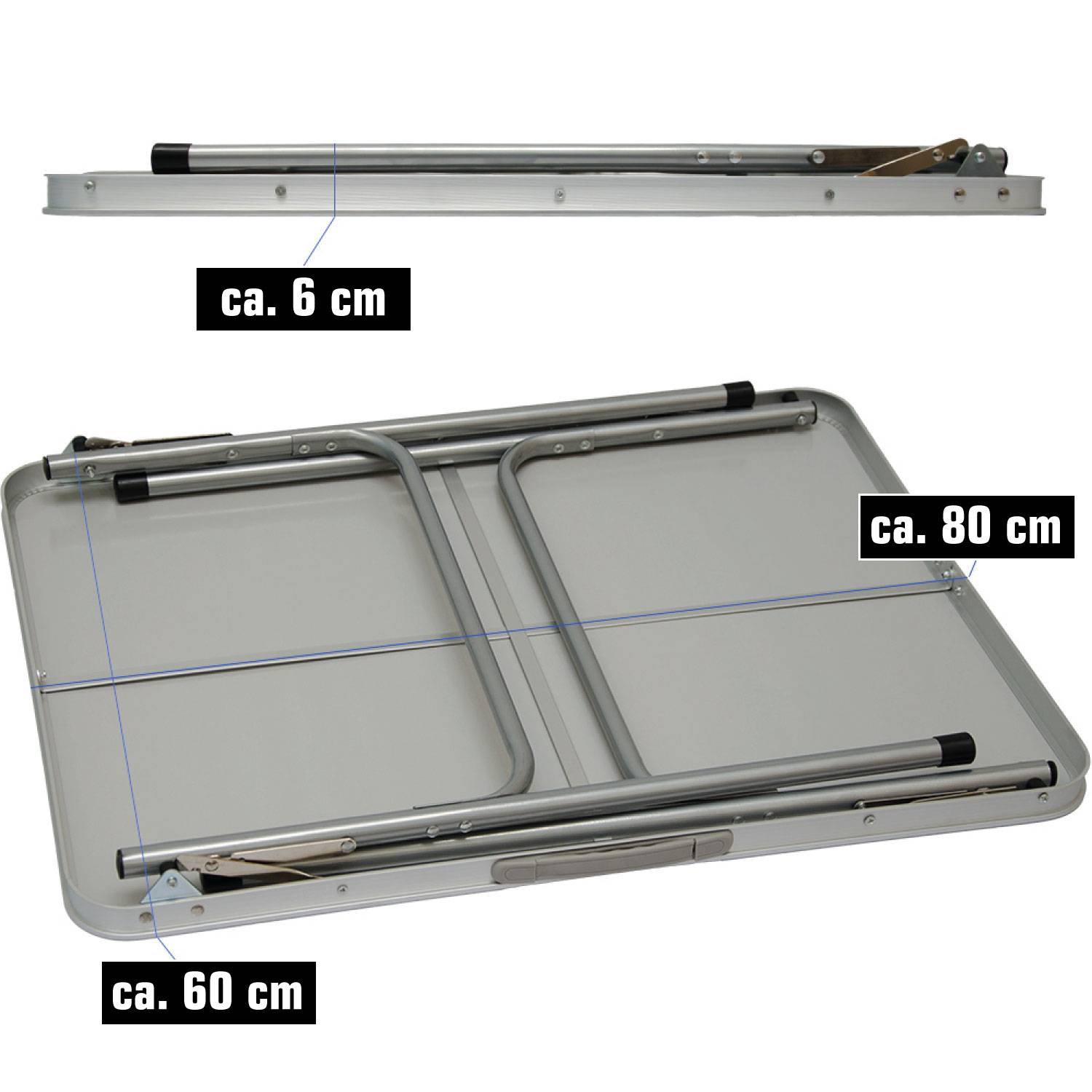 Klappbarer Campingtisch 80x60x67 cm Leichtgewicht Klapptisch Reisetisch im Kofferformat Hell Grau