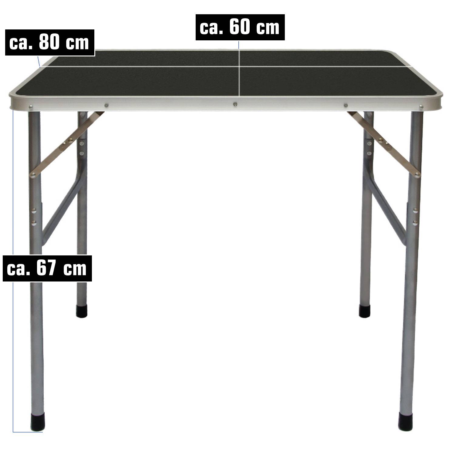 Campingtisch Aluminium Klapptisch 60x80x67cm Stahlrahmen MDF-Tischplatte Dunkelgrau praktisches Kofferformat