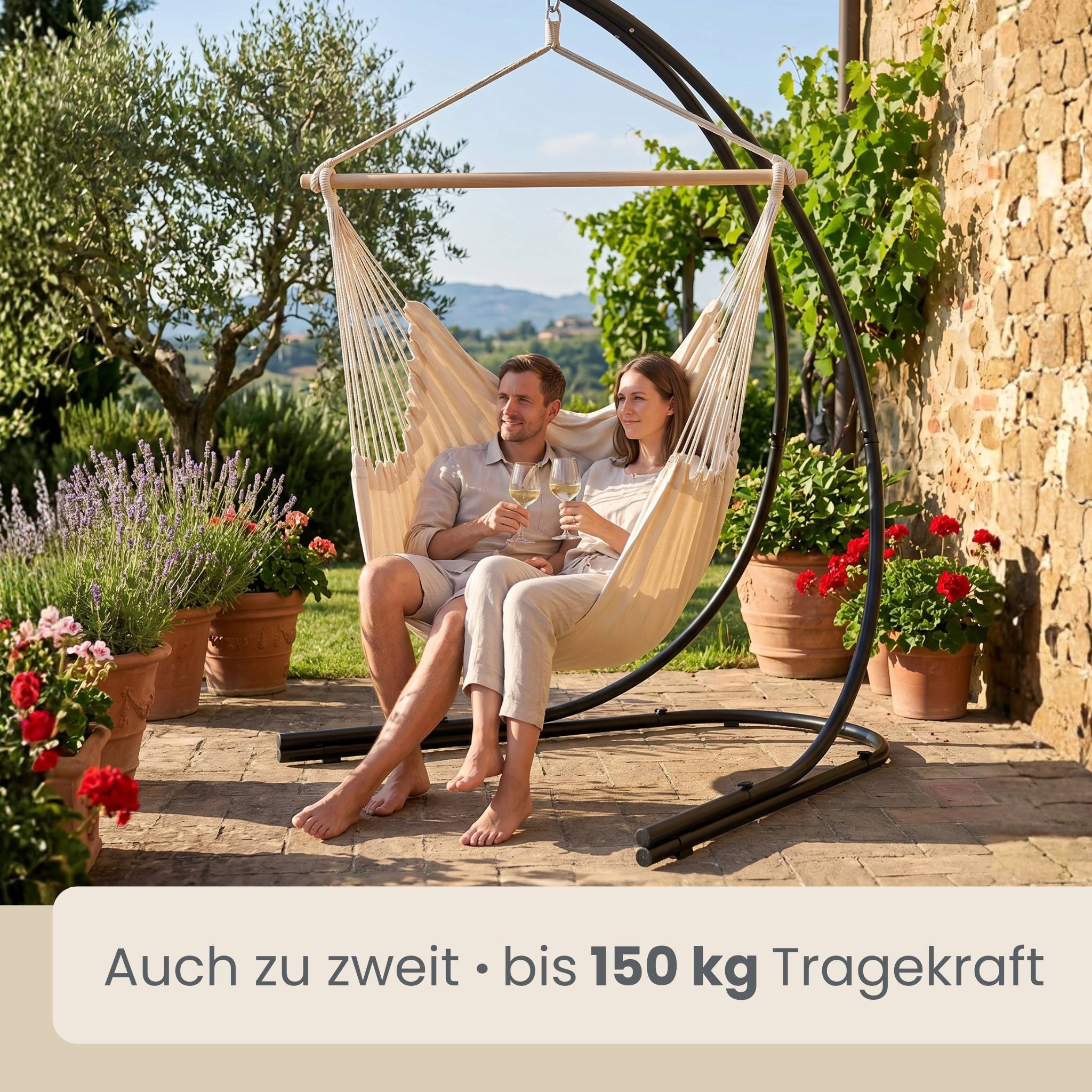 Bis 150kg: XL Hängesessel Gestell Outdoor - 210cm Ständer für Hängestuhl Garten