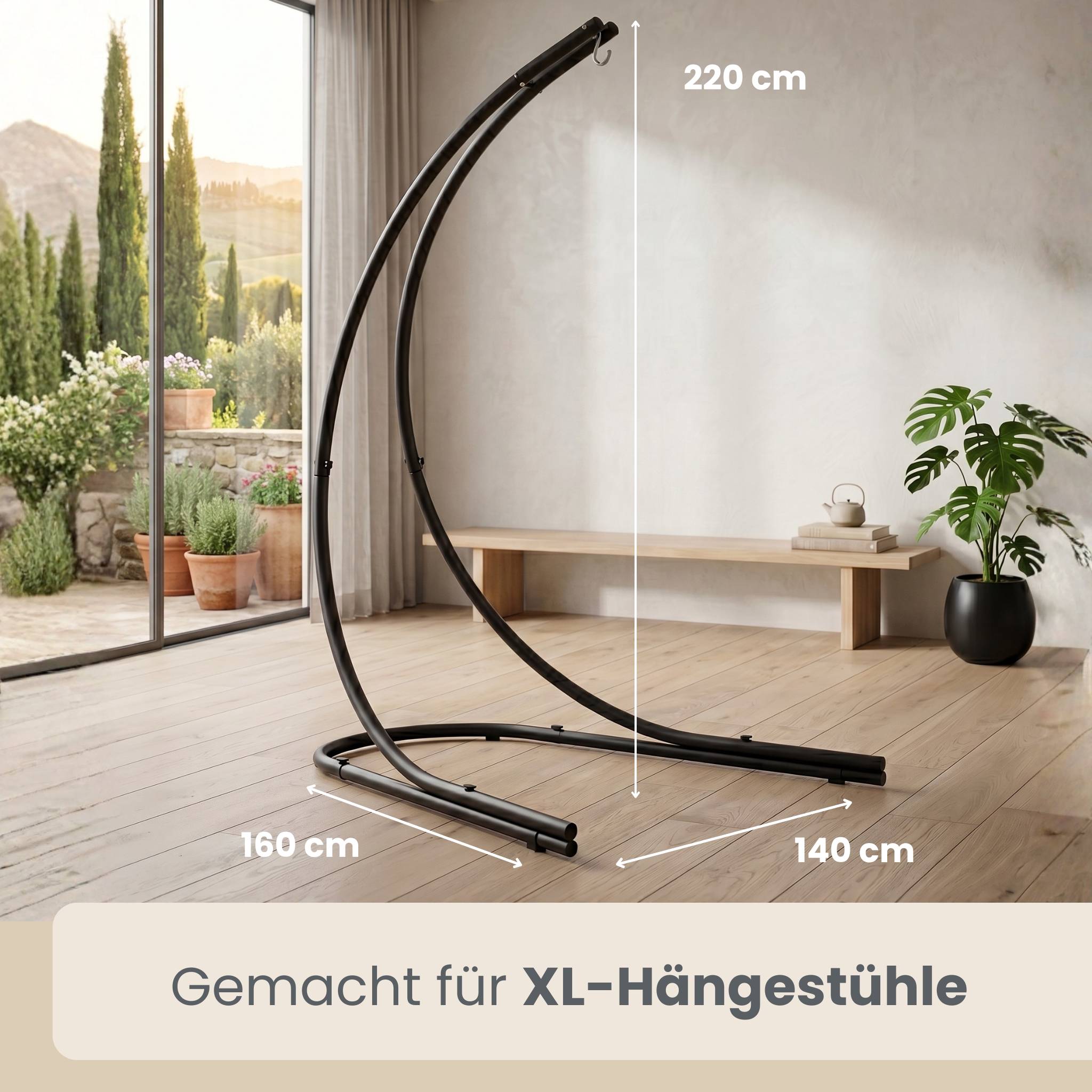 Bis 150kg: XL Hängesessel Gestell Outdoor - 210cm Ständer für Hängestuhl Garten