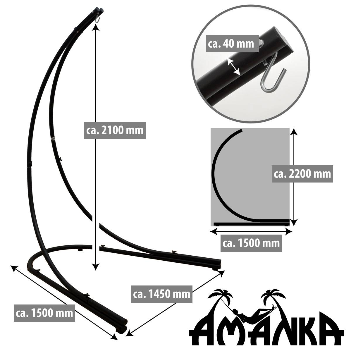 Bis 150kg: XL Hängesessel Gestell Outdoor - 210cm Ständer für Hängestuhl Garten