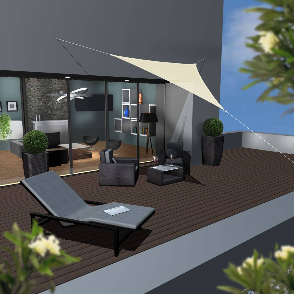 UV Sonnensegel 3x3x3 HDPE Dreieck Sonnenschutz Überdachung Balkon Garten Beige